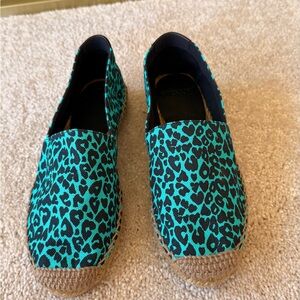 Saint Laurent Teal and Black Leopard Espadrille Flats